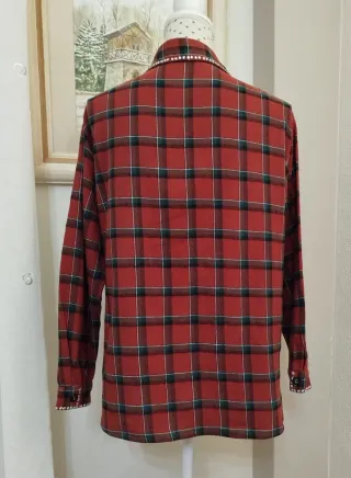 Camisa cuadros rojo cobrizo, franela, con pedrería