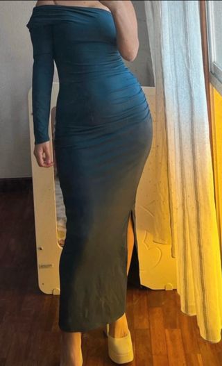 Vestido Zara verde/petróleo asimétrico