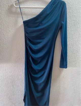 Vestido Zara verde/petróleo asimétrico