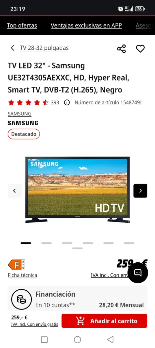 Samsung Smart TV 32 HD Negro