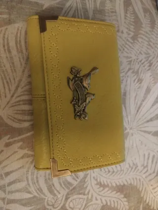 Cartera mujer amarilla con diseño de pájaros