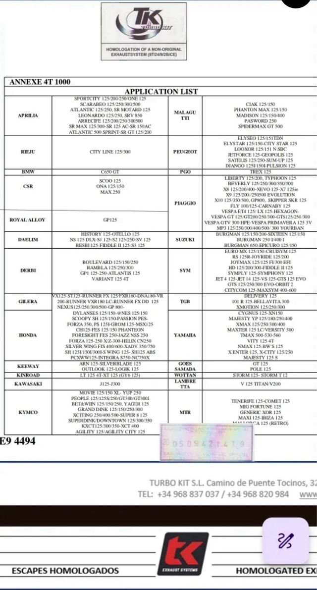 Tubo Escape TK Honda PCX 125 Homologado