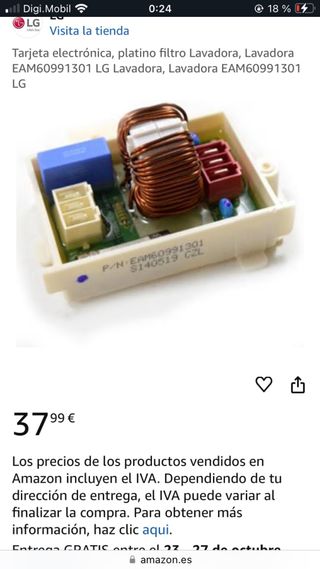 Placa control filtro lavadora LG EAM60991301