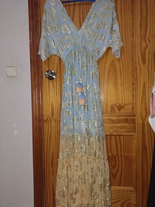 Vestido estilo indio azul y dorado