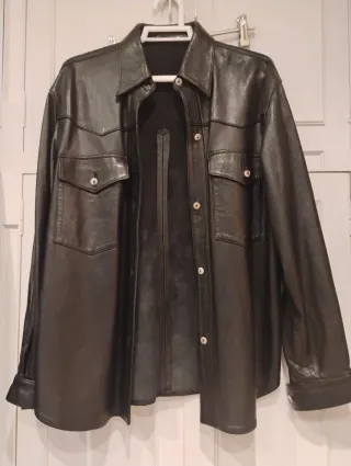 Chaqueta de Piel Vintage Negra