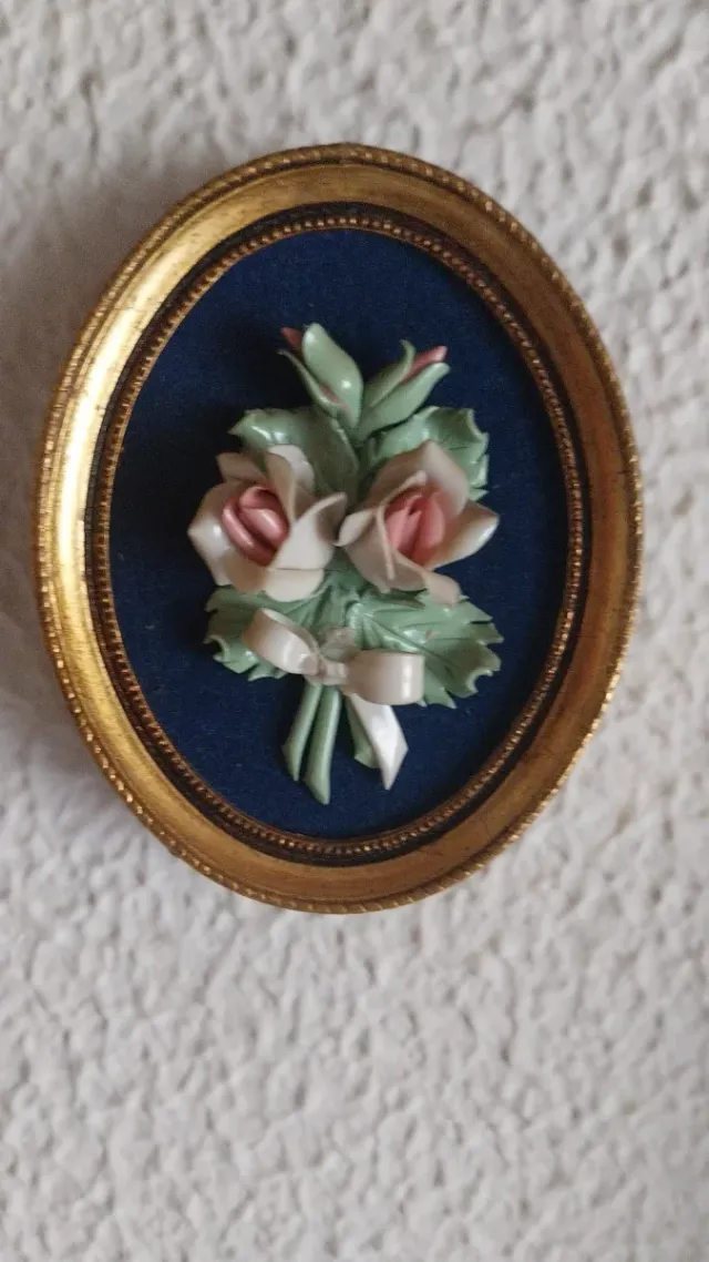 Cuadro Ovalado Flores Porcelana Azul Dorado