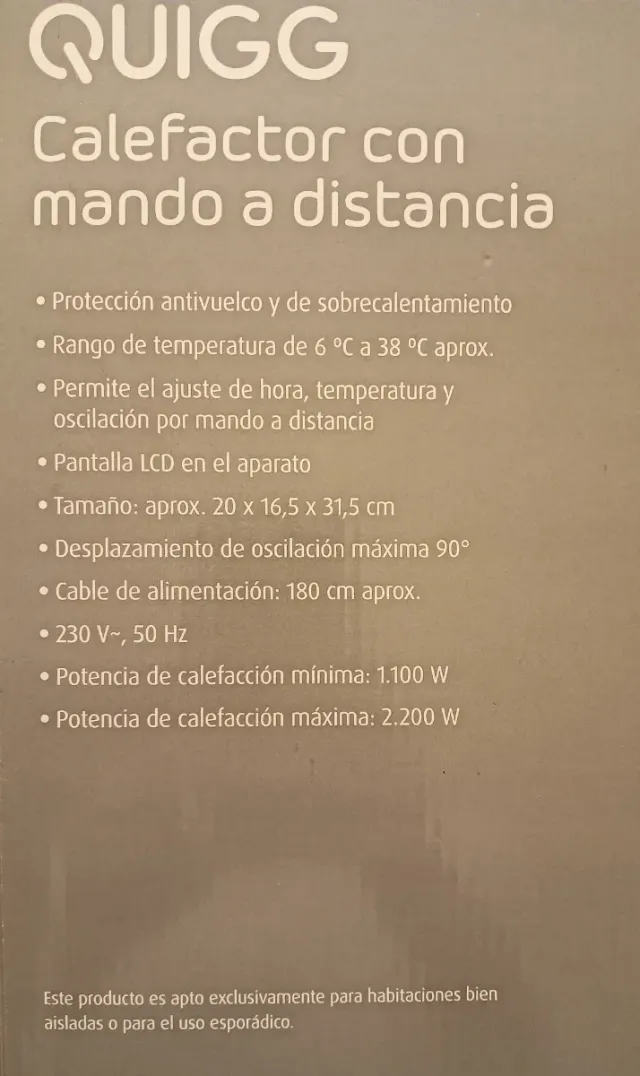 Calefactor Quigg con Mando a Distancia