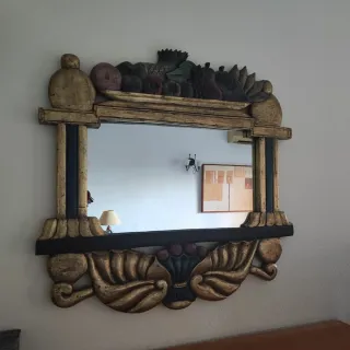 Espejo Antiguo Madera Tallada Frutas