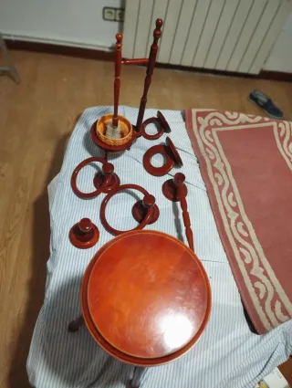 Juego de tocador de madera maciza, color caoba