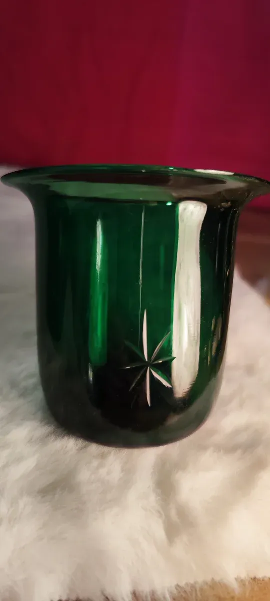 1 Vaso Portavelas Cristal Verde Antiguo