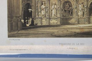 5 láminas reproducciones de grabados de iglesias de Zaragoza.