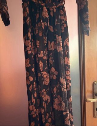 Vestito lungo floreale nero e marrone