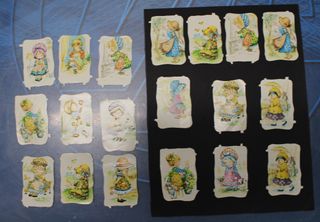 Antiguos cromos Sarah Kay troquelados y en relieve.