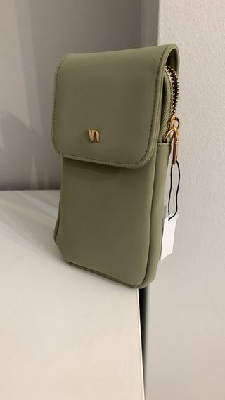 Bolsito  móvil verde oliva con cremallera dorada