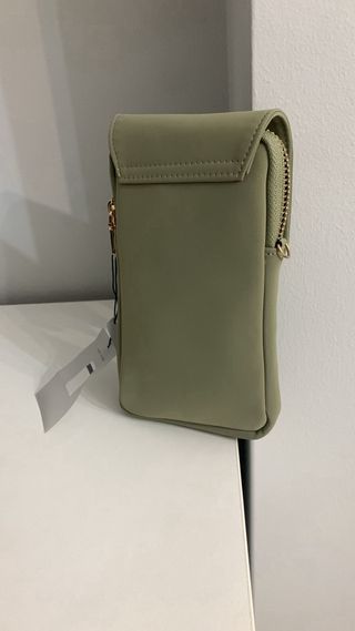 Bolsito  móvil verde oliva con cremallera dorada