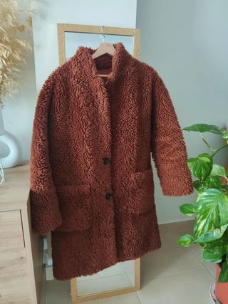 Abrigo teddy reversible ZARA teja otoño invierno