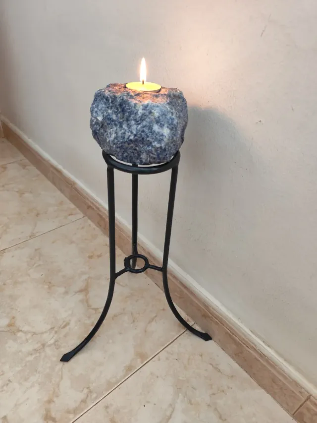 Portavelas Vintage Hierro y Sodalita Azul