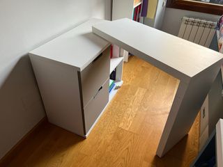 Mesa estudio (gira90grados)+almacenaje blanco/gris