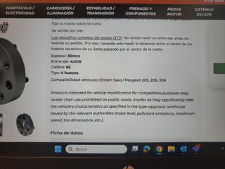 Separadores Ruedas Peugeot 205, 206 y 308. SAXO