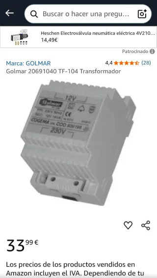 Transformador Carril DIN 12V 6VA Golmar