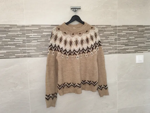 Jersey jacquard beige y marrón