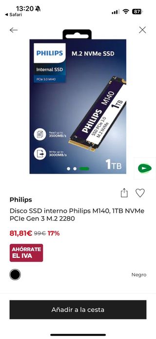 Disco SSD Philips M140 1TB NVMe PCIe Gen 3