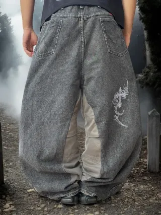 Pantalone baggy pants JNCO style y2k ricamato