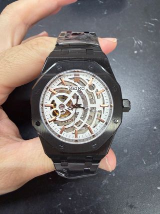 Seiko Mod AP Negro Skeleton Automático 
