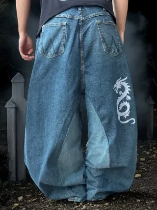 Pantalone baggy pants JNCO style y2k ricamato