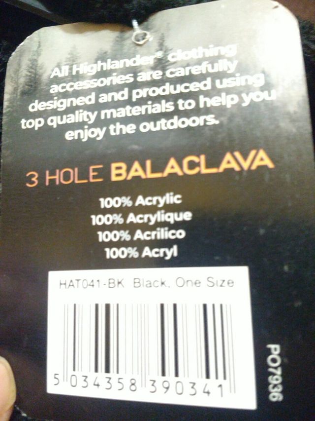 Pasamontañas negro talla única