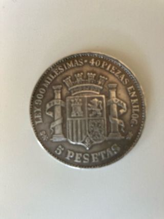 Moneda 5 Pesetas Plata 1869 Ley 900 Milesimas