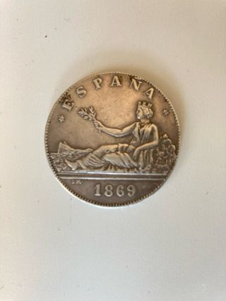 Moneda 5 Pesetas Plata 1869 Ley 900 Milesimas