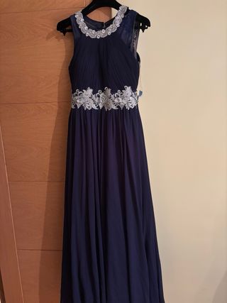 Vestido de fiesta azul con plateado