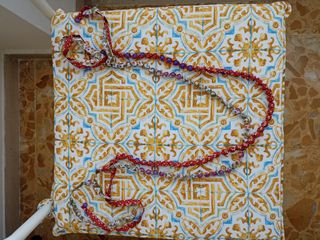 Collana doppio filo perle e tessuto
