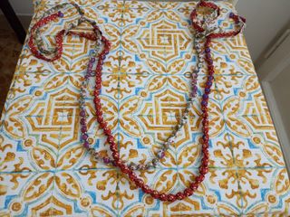 Collana doppio filo perle e tessuto