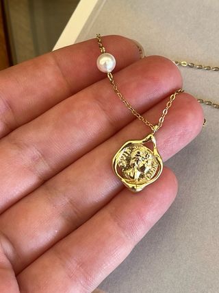 Colgante moneda antigua plata baño oro