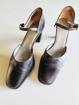 Zapatos de tacón negros,piel auténtica 