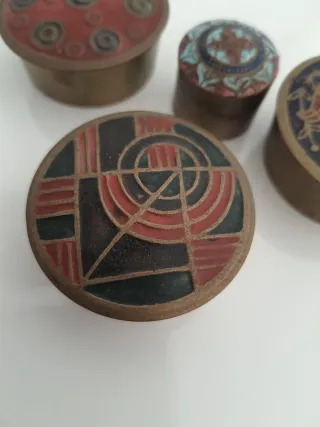 4 scatoline indiane in ottone cloisonné vintage 