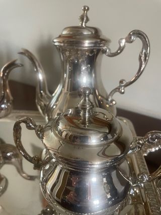 Juego café alpaca plateado con sello 4L CON Spain