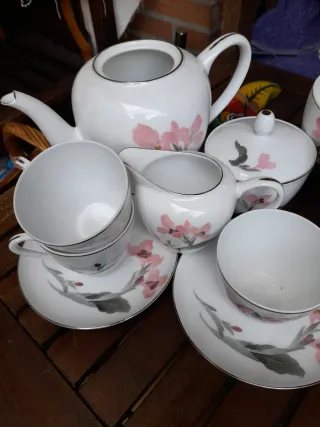 Juego de café San Claudio porcelana flores