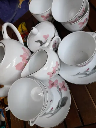 Juego de café San Claudio porcelana flores