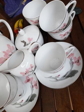 Juego de café San Claudio porcelana flores