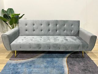Sofá Cama Gris/Negro 3 Plazas Terciopelo