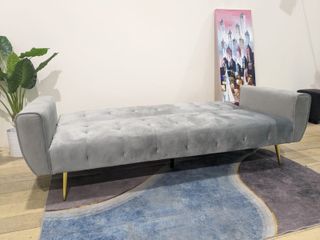 Sofá Cama Gris/Negro 3 Plazas Terciopelo