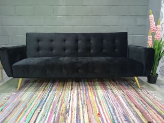 Sofá Cama Gris/Negro 3 Plazas Terciopelo