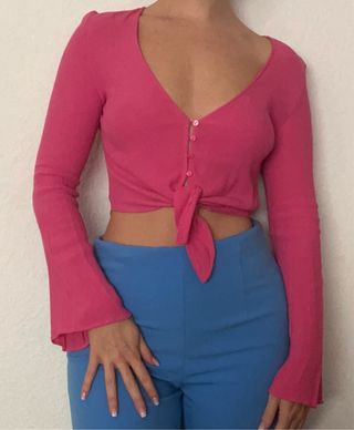 Blusa fucsia Bershka manga larga talla S