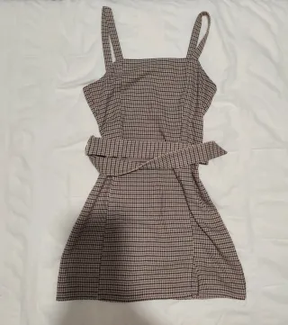 Vestido cuadros beige y marrón