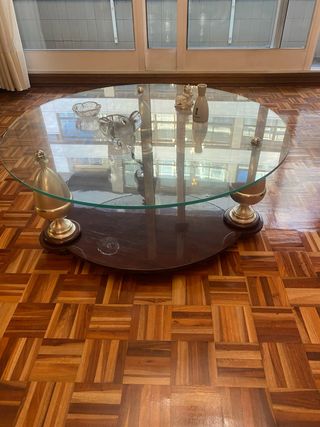 Mesa de centro cristal y metal dorada