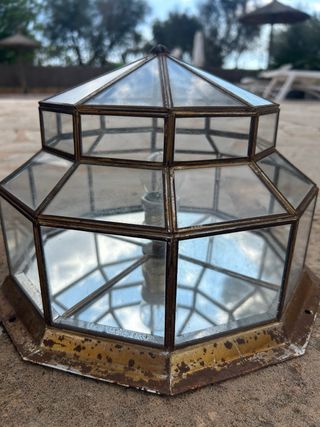 Lámpara de techo de cristal y laton dorada