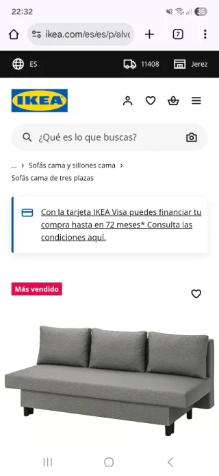 Sofá cama gris de tela